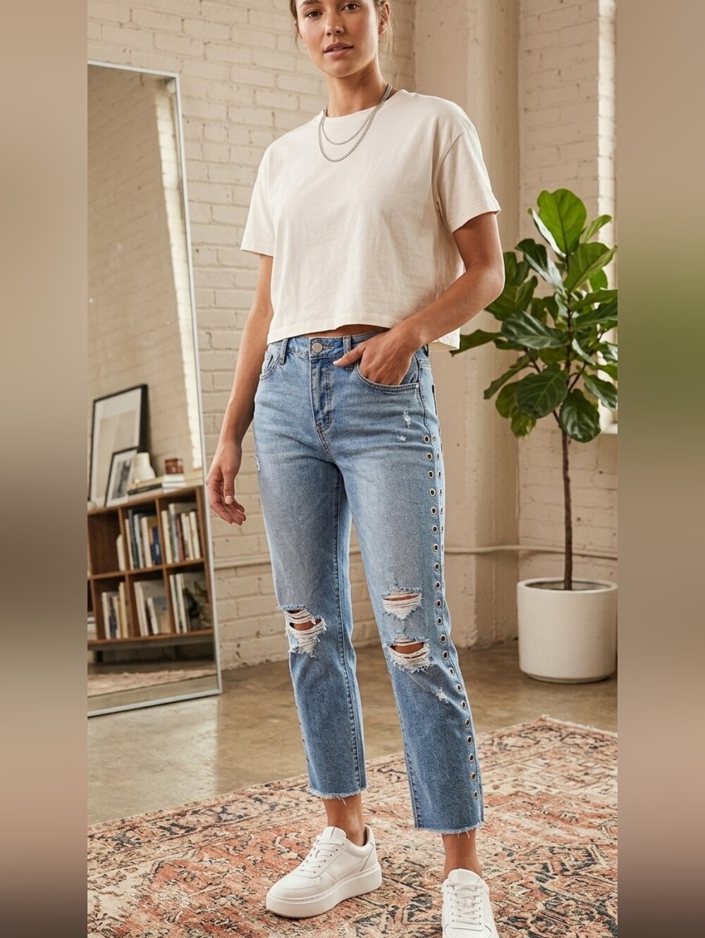 Ashley Mason Edgy Chic Distressed Grommet Jeans 7